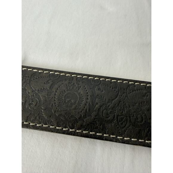 Marc Ecko Brown Leather Skull Belt White Stitching Men’s Size 32 - Picture 5 of 11